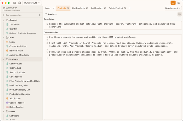 Probe Products folder overview showing its Description and Documentation fields