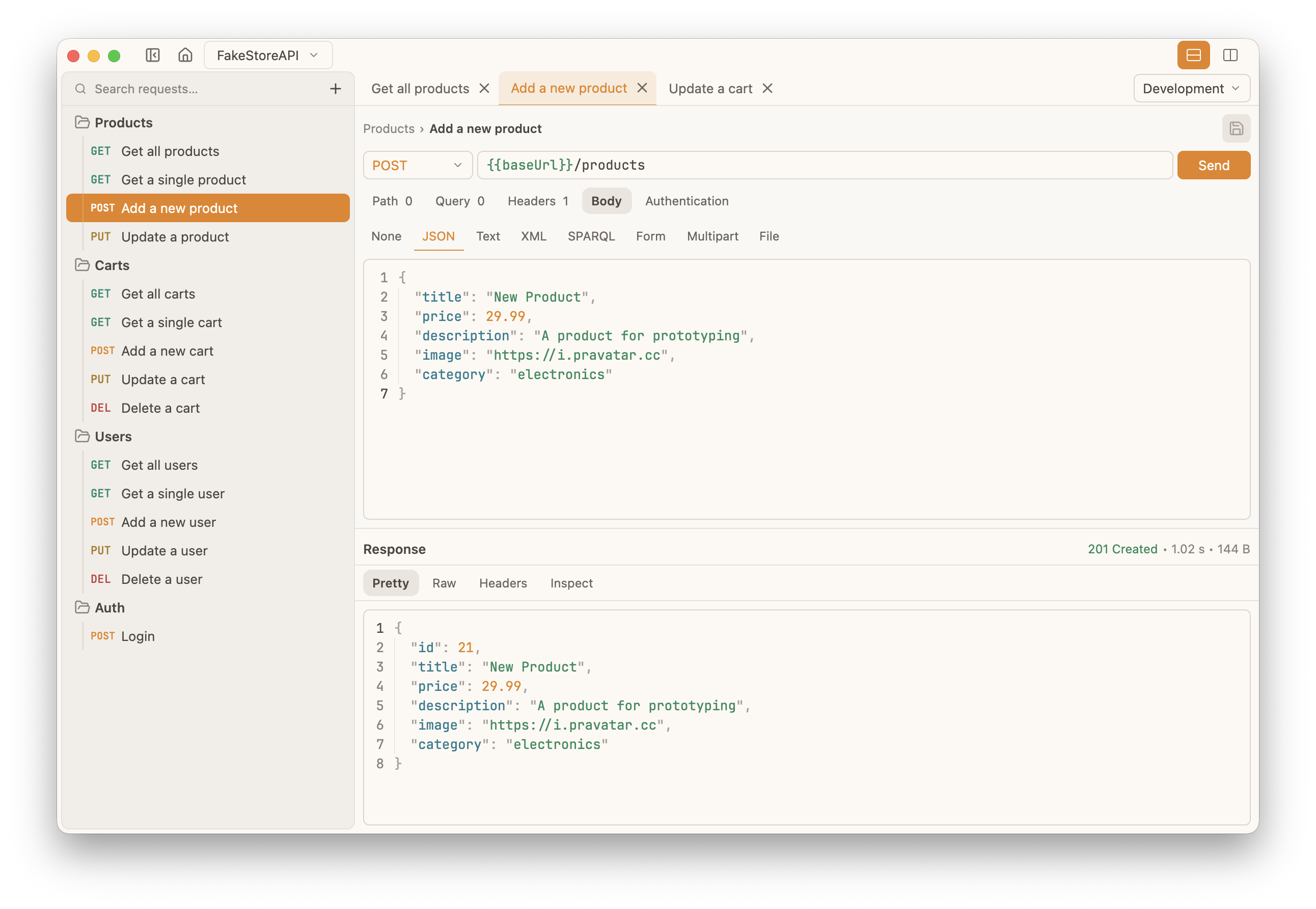 Probe desktop app editing an API request and viewing its JSON response